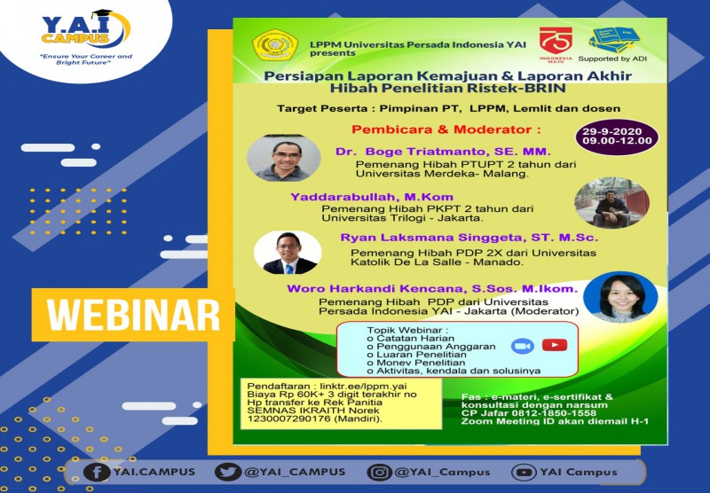 Webinar "Persiapan Laporan Kemajuan & Laporan Akhir Hibah Penelitian Ristek-BRIN"