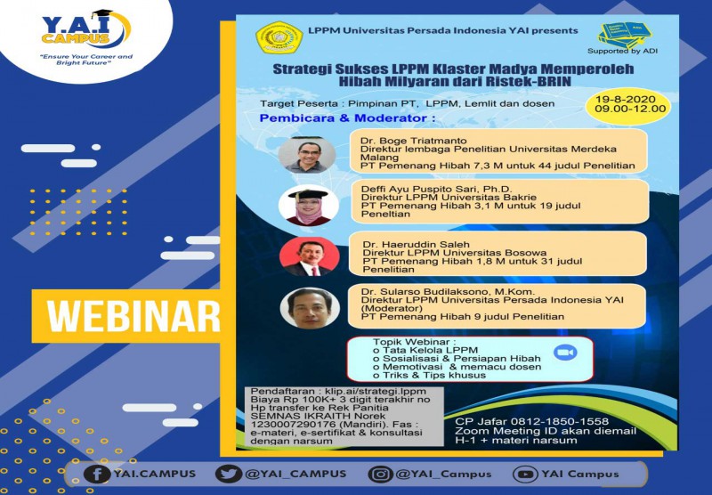 Webinar "Strategi Sukses LPPM Klaster Madya Memperoleh Hibah Milyaran dari Ristek-BRIN"